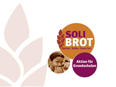 Logo Solibrot- Aktion für Grundschulen. Bild von einem Kind mit Daumen nach oben. Quelle: Medienproduktion und Vertriebsgesellschaft mbH - MVG