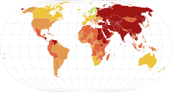 Rangliste der Pressefreiheit 2025. © Blanche Marès & Côme Nottaris / Reporter ohne Grenzen