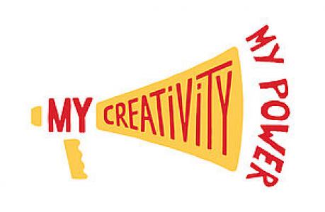 Angedeutetes Megafon , darin der Name des Toolkits: My Creativity – My Power. Quelle: suedwind.at