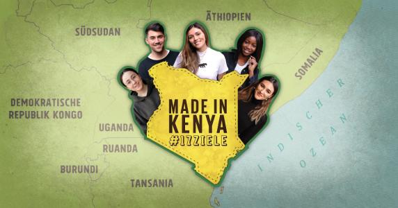 Landkarte von Kenya mit Fotos von Jugendlichen.