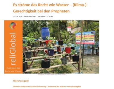 Website Screenshot von reliGlobal. Es ist das Titelbild zu sehen mit Pflanzen, die bewässert werden.