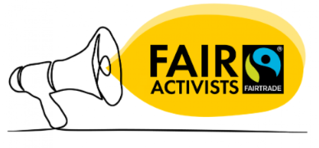 Gezeichnetes Megaphon "ruft" Programmname FairActivists. Quelle: TransFair e.V. 