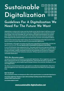 Titelseite Sustainable Digitalization – Guidelines For A Digitalization We Need For The Future We Want, Quelle: www.sustainable-digitalization.net