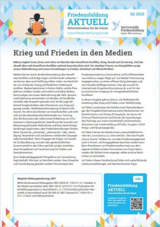 Titelseite Friedensbildung AKTUELL: Krieg und Frieden in den Medien