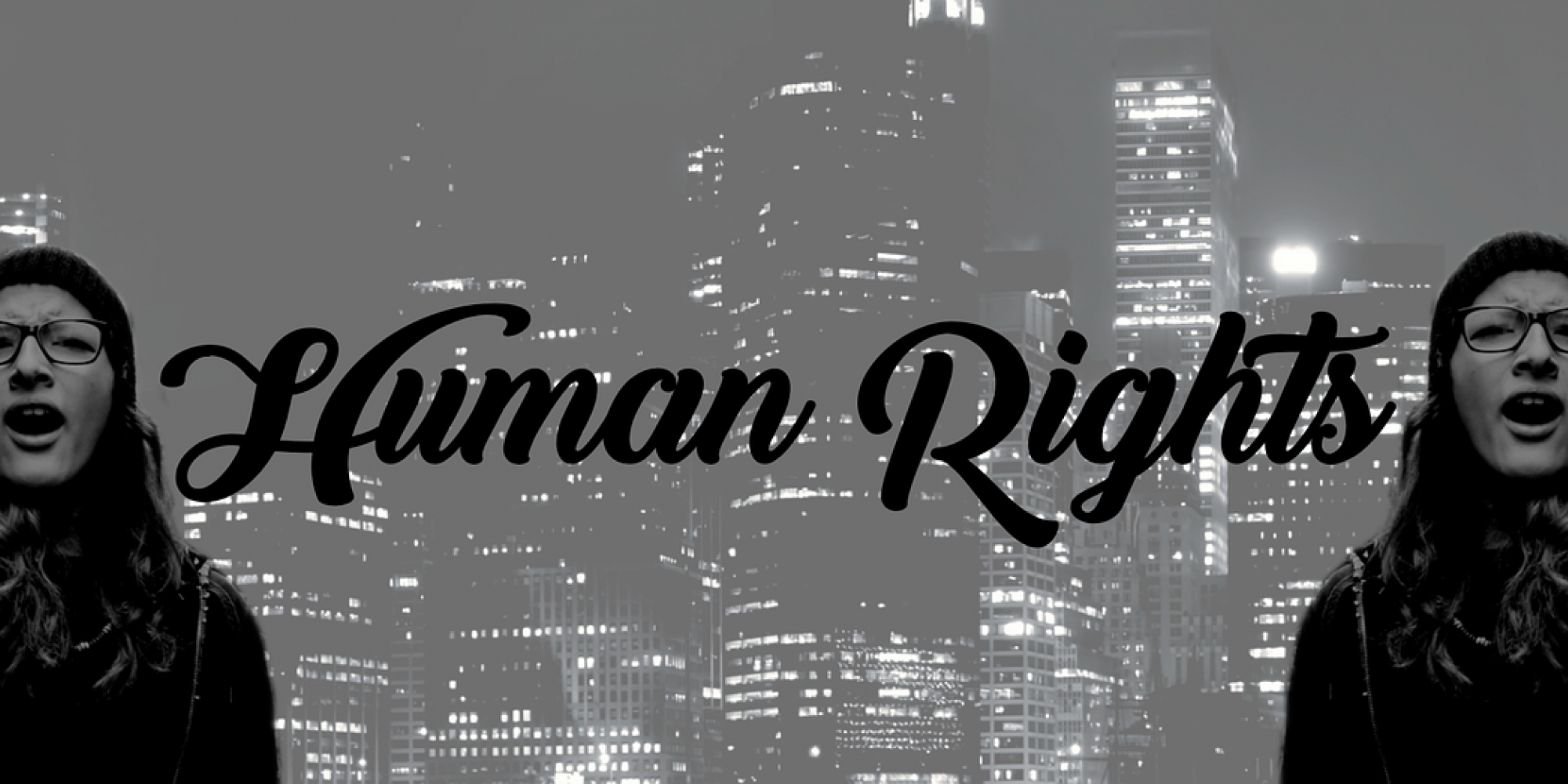 Schriftzug Human rights in der MItte, rechts und links daneben eine Person mit hochgestrecktem Arm, etwas rufend. Quelle: Bild von Darwin Laganzon auf Pixabay