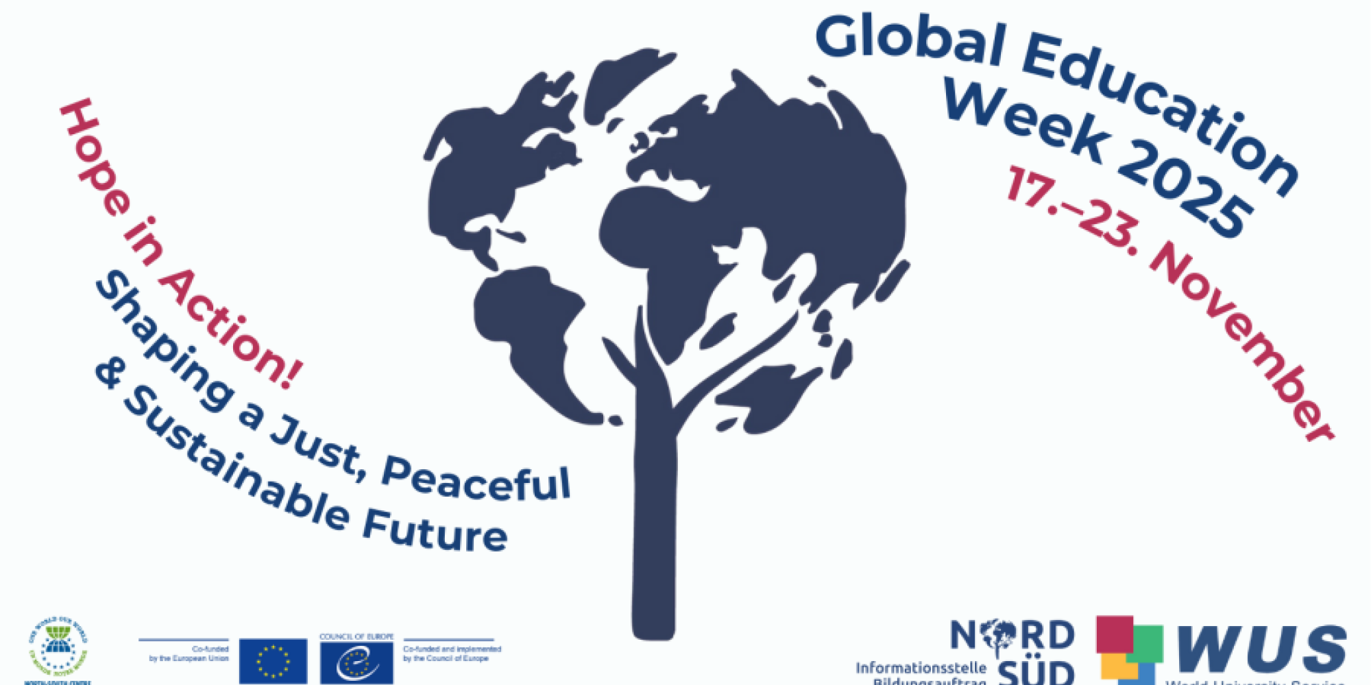 Postkarte zur Global Education Week 2025 „Hope in Action!  Shaping a Just, Peaceful & Sustainable Future“. Bildrechte: WUS